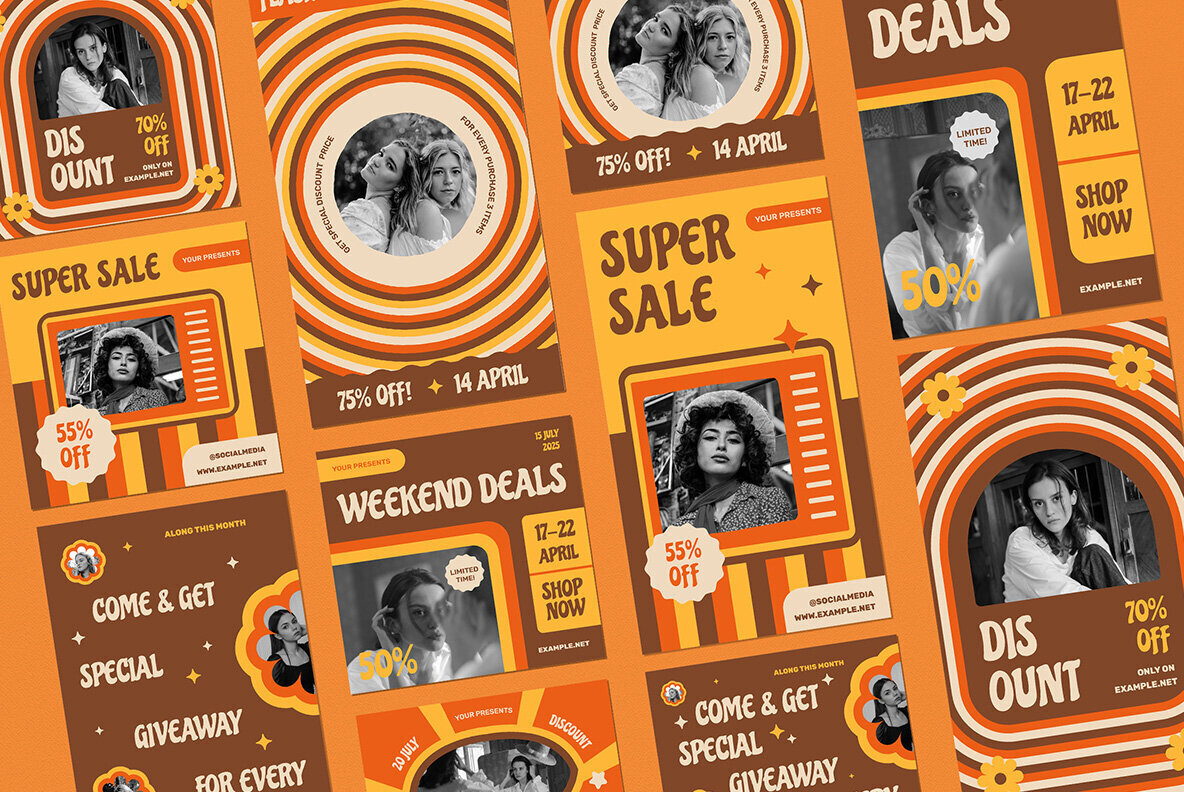 Orange 70s Fashion Sale Instagram Pack 3