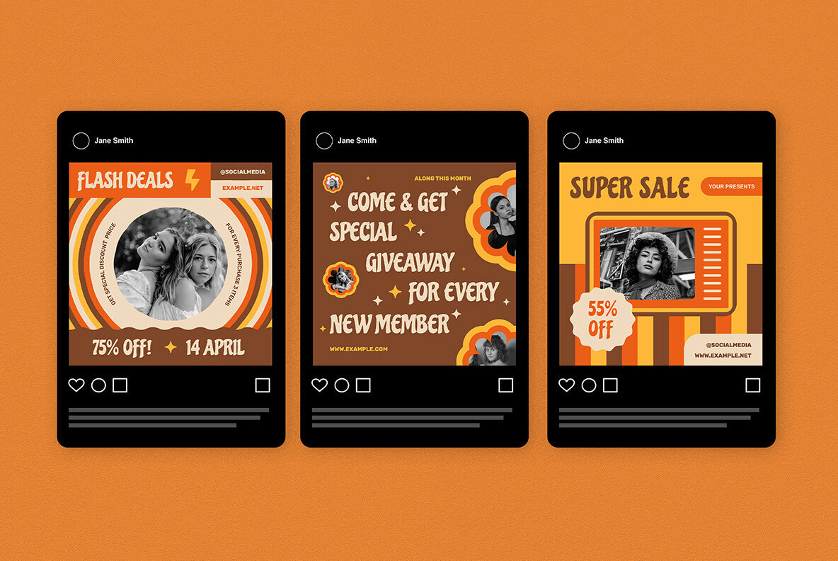 Orange 70s Fashion Sale Instagram Pack 5