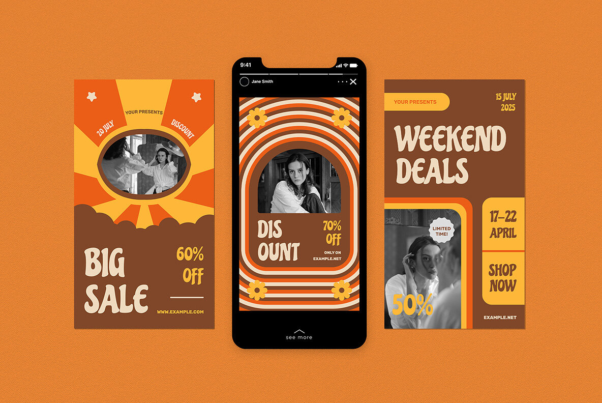 Orange 70s Fashion Sale Instagram Pack 6