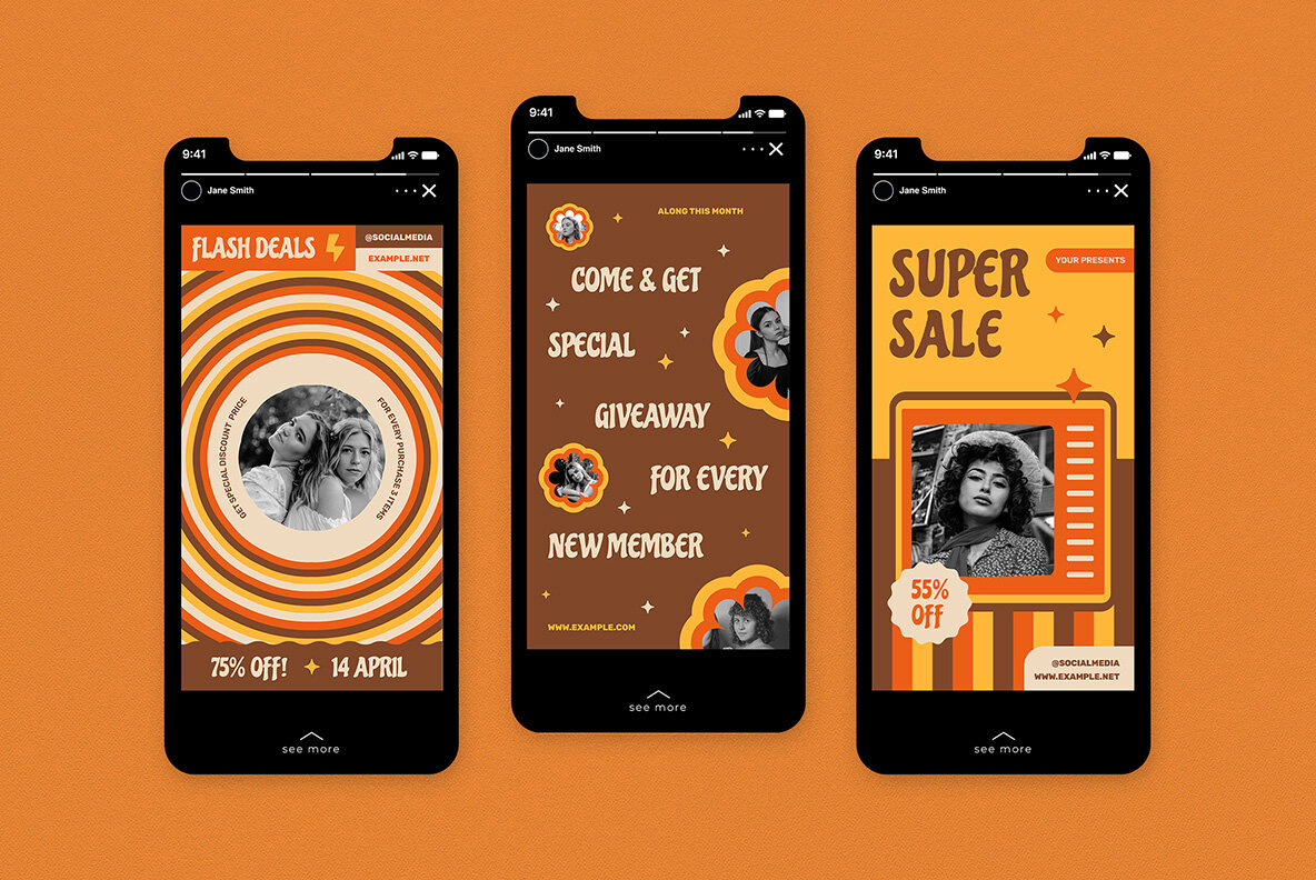 Orange 70s Fashion Sale Instagram Pack 7