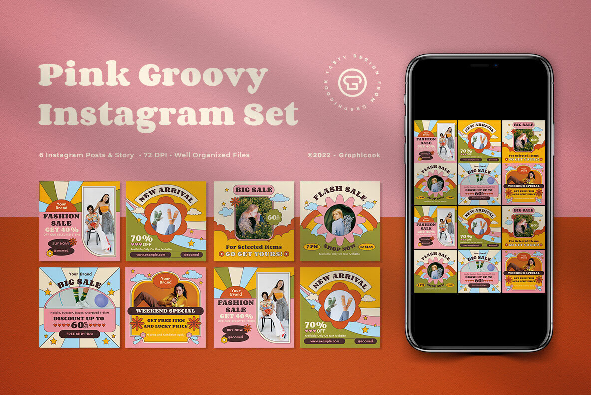 Pink Groovy Fashion Sale Instagram Pack 1