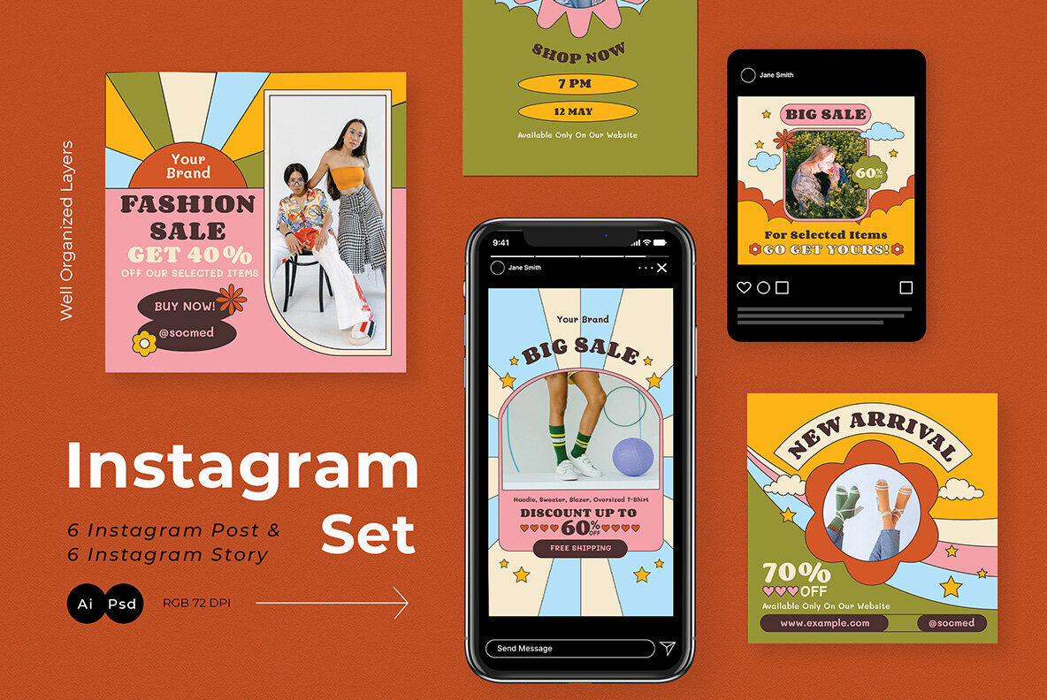 Pink Groovy Fashion Sale Instagram Pack 2