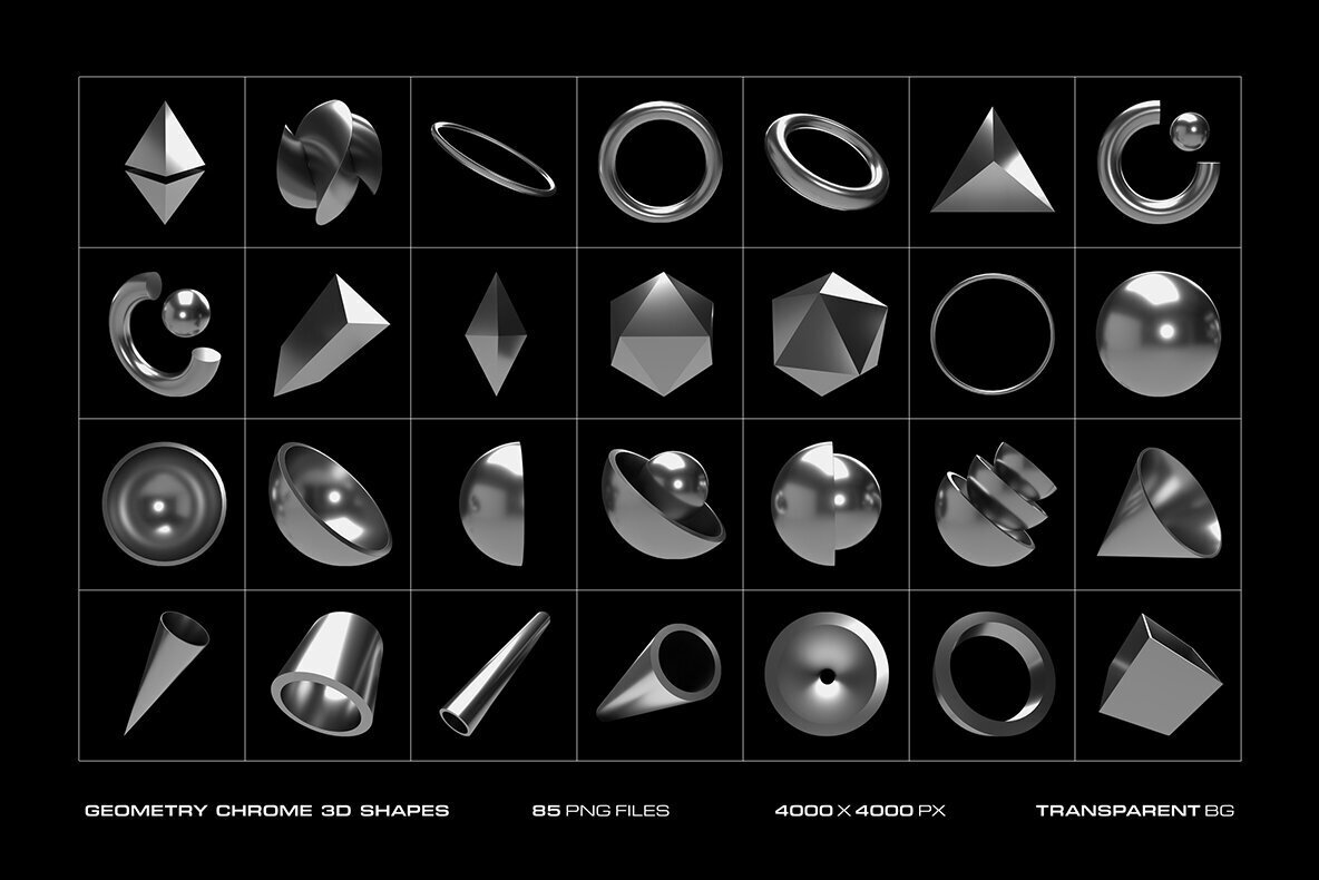 Chrome Geometry 3D Shapes 3