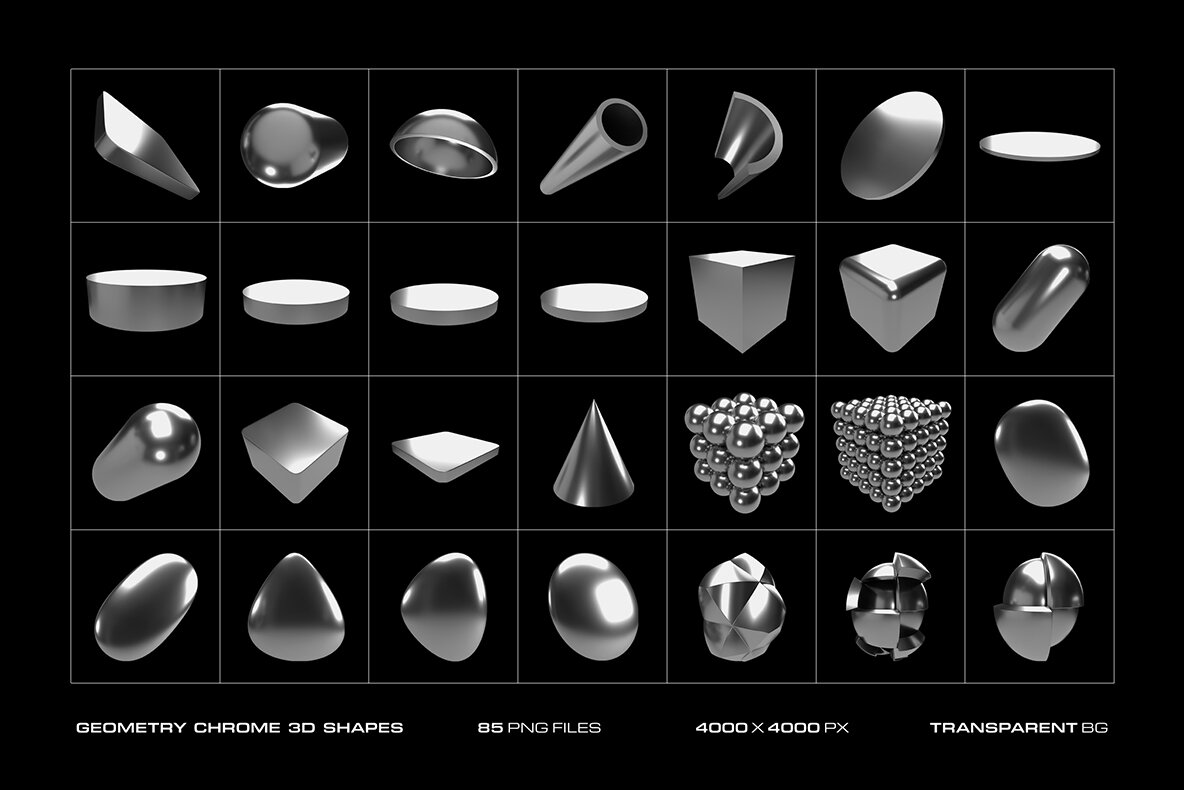 Chrome Geometry 3D Shapes 6
