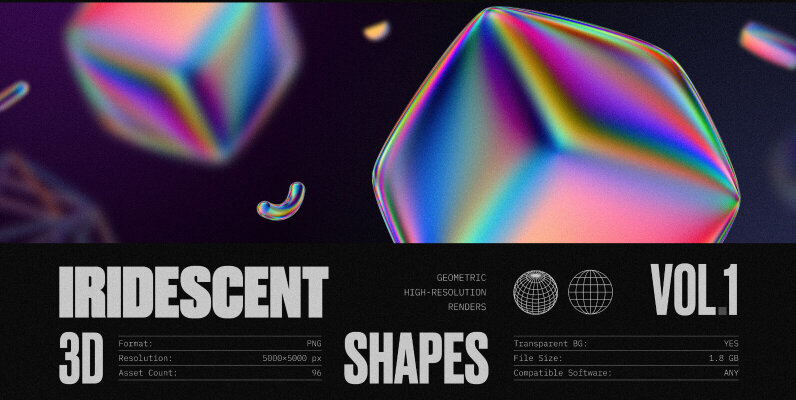 Iridescent Geometric 3D Shapes Pack Vol 1