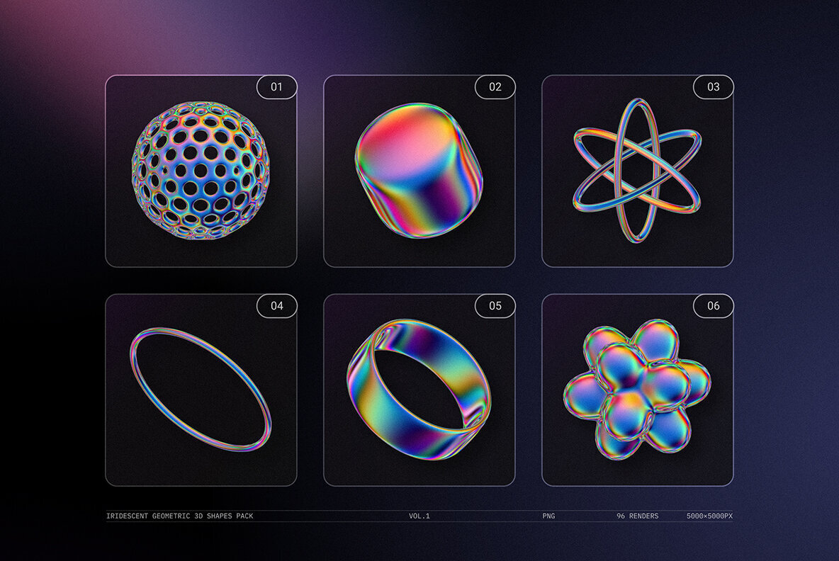 Iridescent Geometric 3D Shapes Pack Vol 1 3