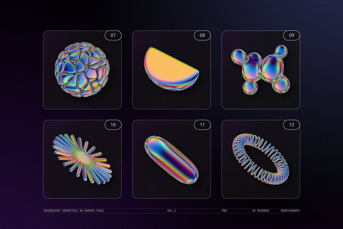 Iridescent Geometric 3D Shapes Pack Vol 1 4