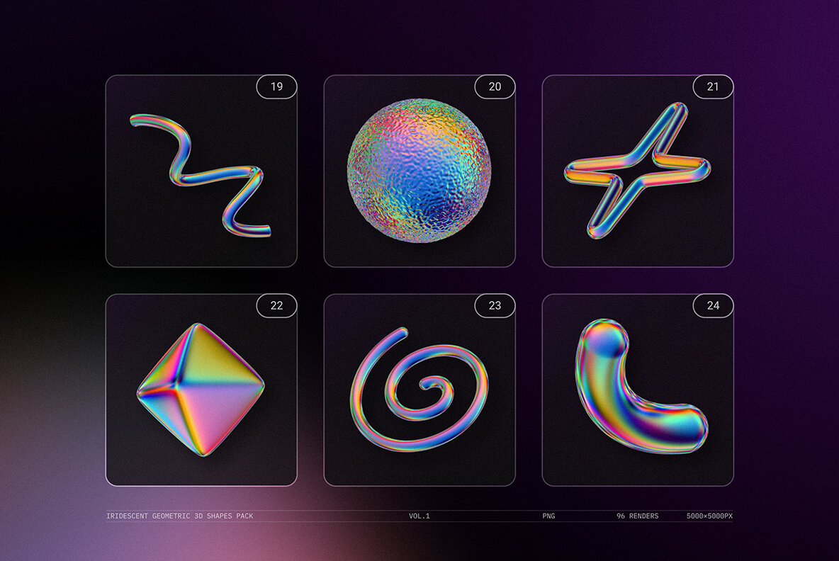 Iridescent Geometric 3D Shapes Pack Vol 1 6