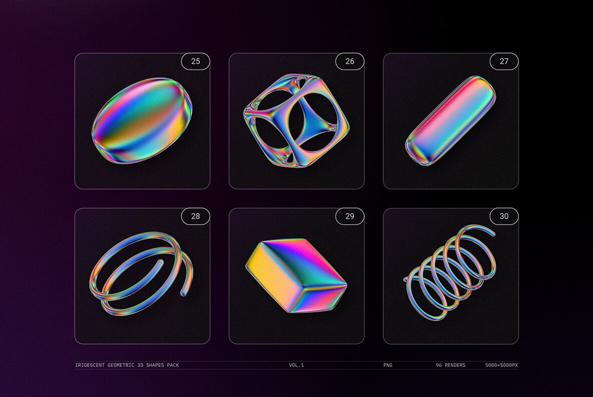 Iridescent Geometric 3D Shapes Pack Vol 1 8