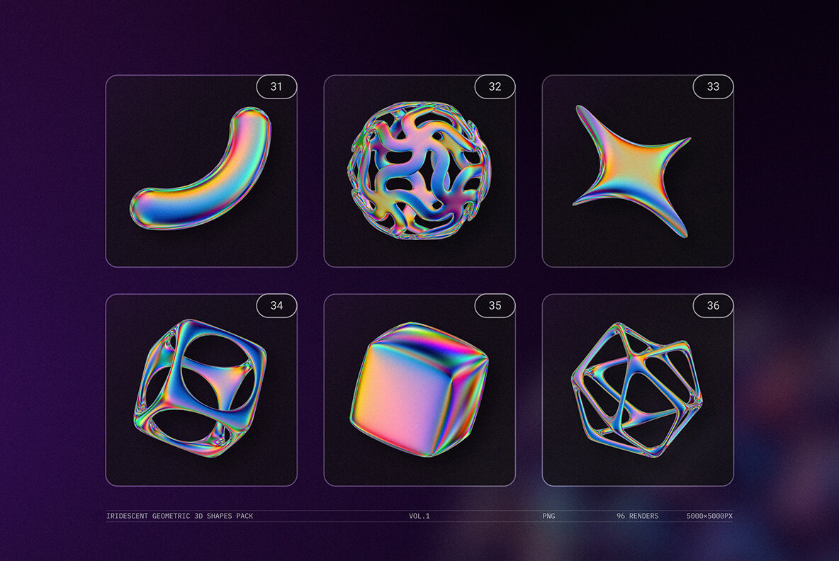 Iridescent Geometric 3D Shapes Pack Vol 1 9