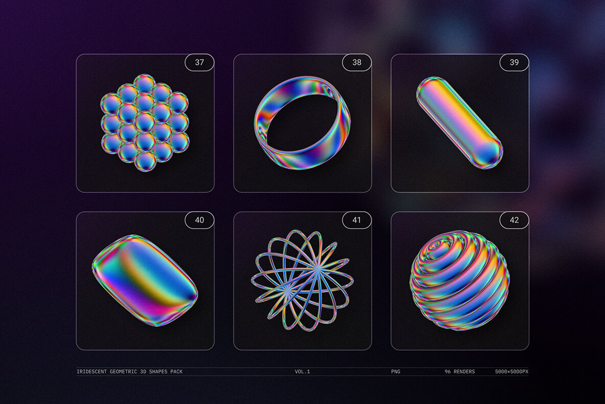 Iridescent Geometric 3D Shapes Pack Vol 1 10