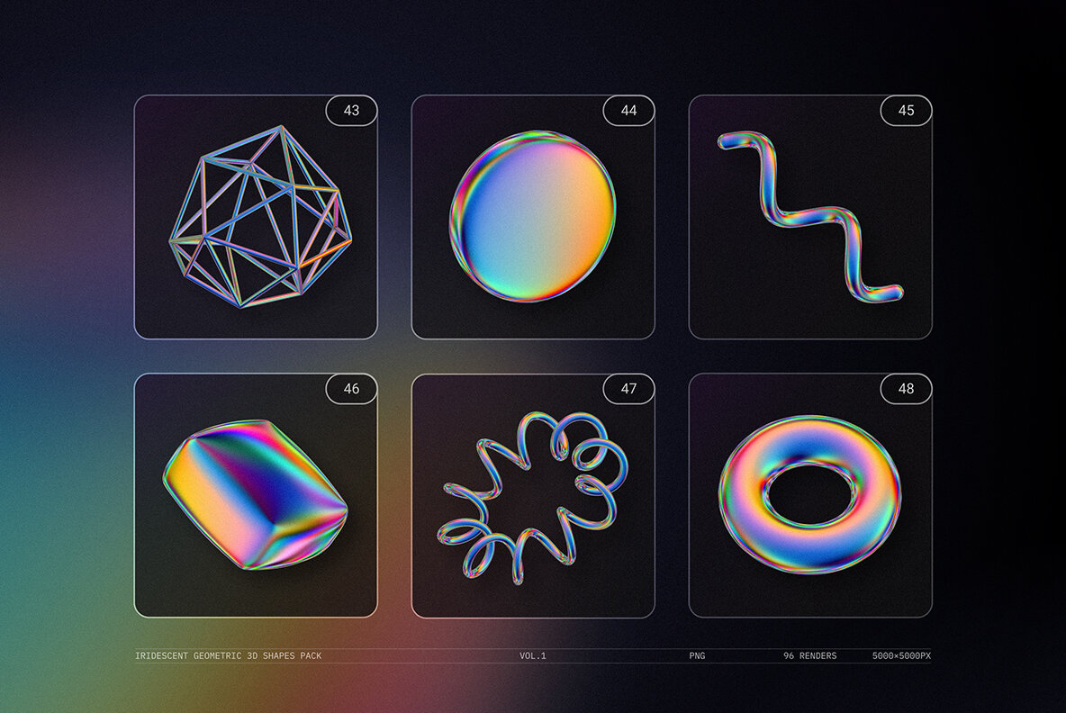 Iridescent Geometric 3D Shapes Pack Vol 1 11
