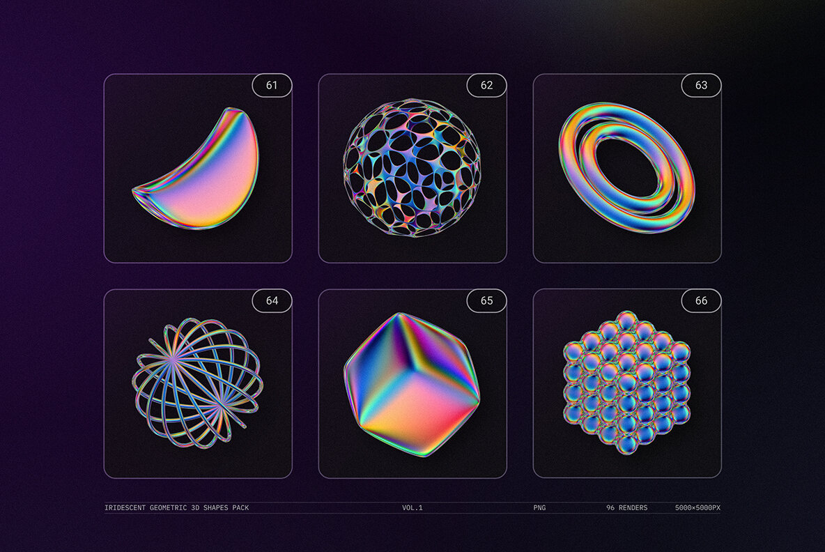 Iridescent Geometric 3D Shapes Pack Vol 1 15