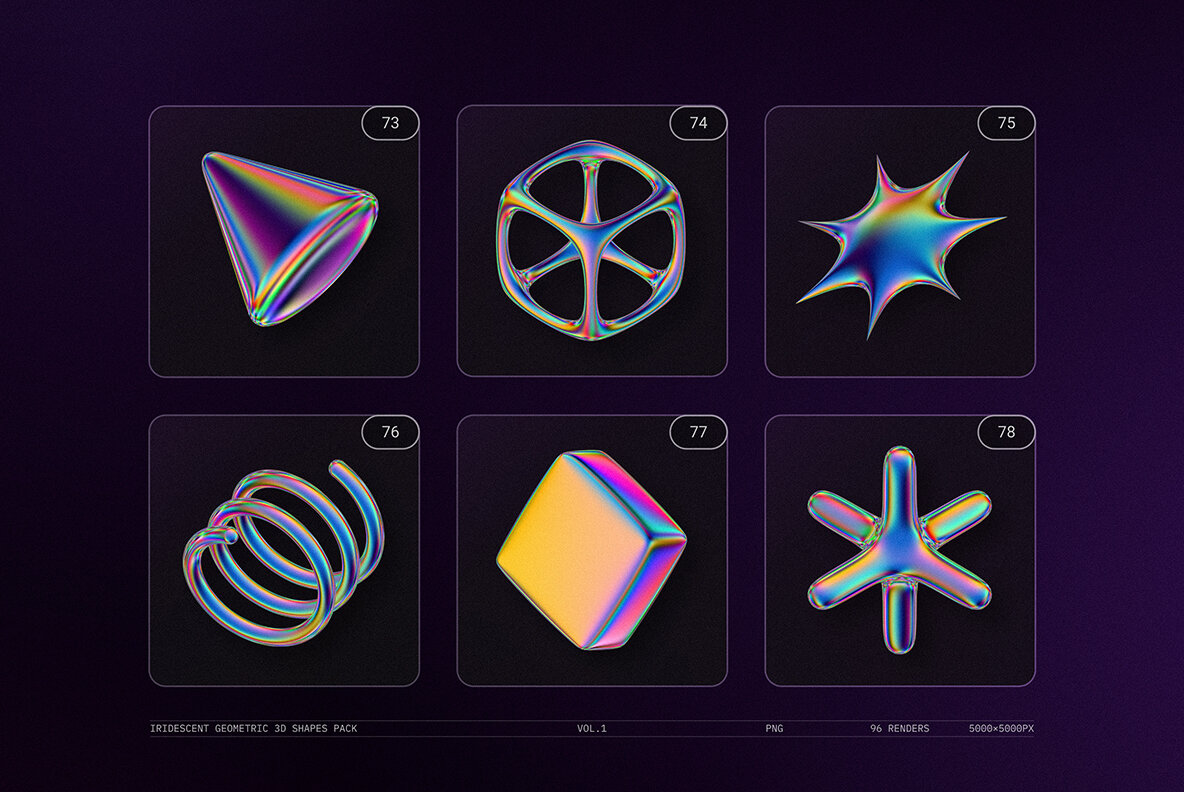 Iridescent Geometric 3D Shapes Pack Vol 1 18