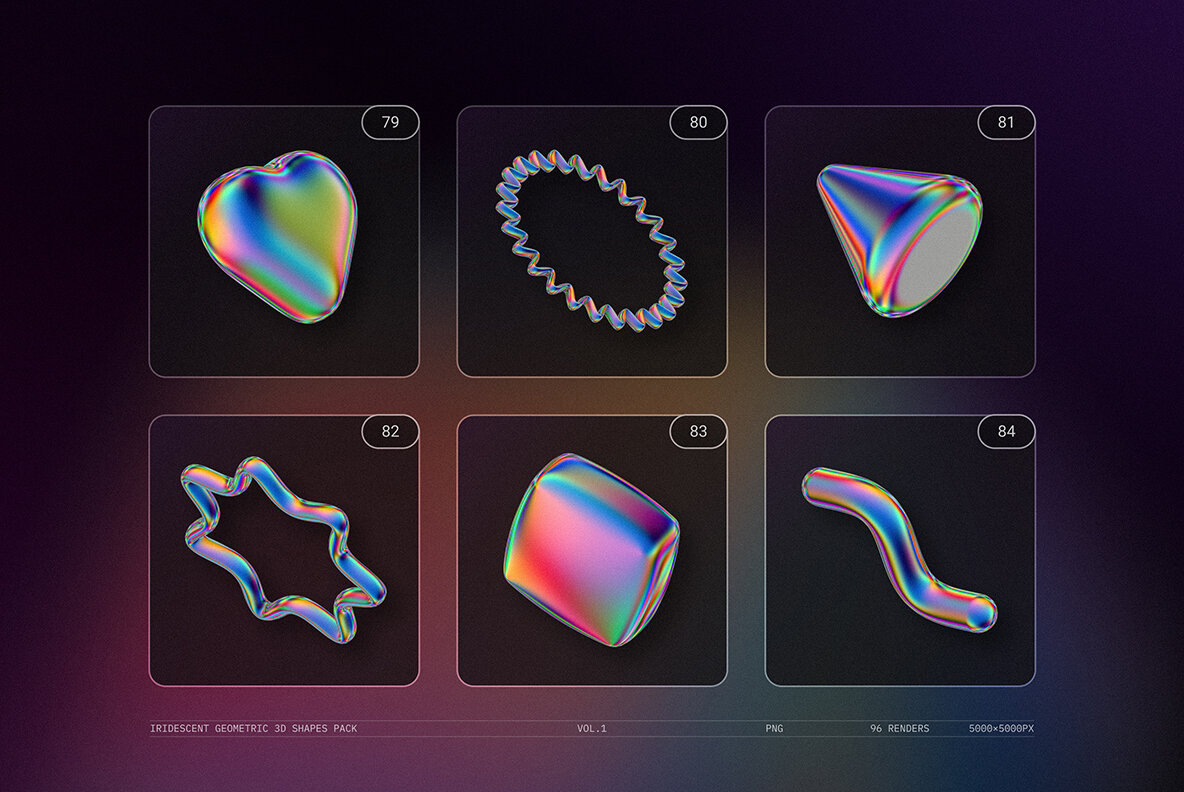 Iridescent Geometric 3D Shapes Pack Vol 1 19