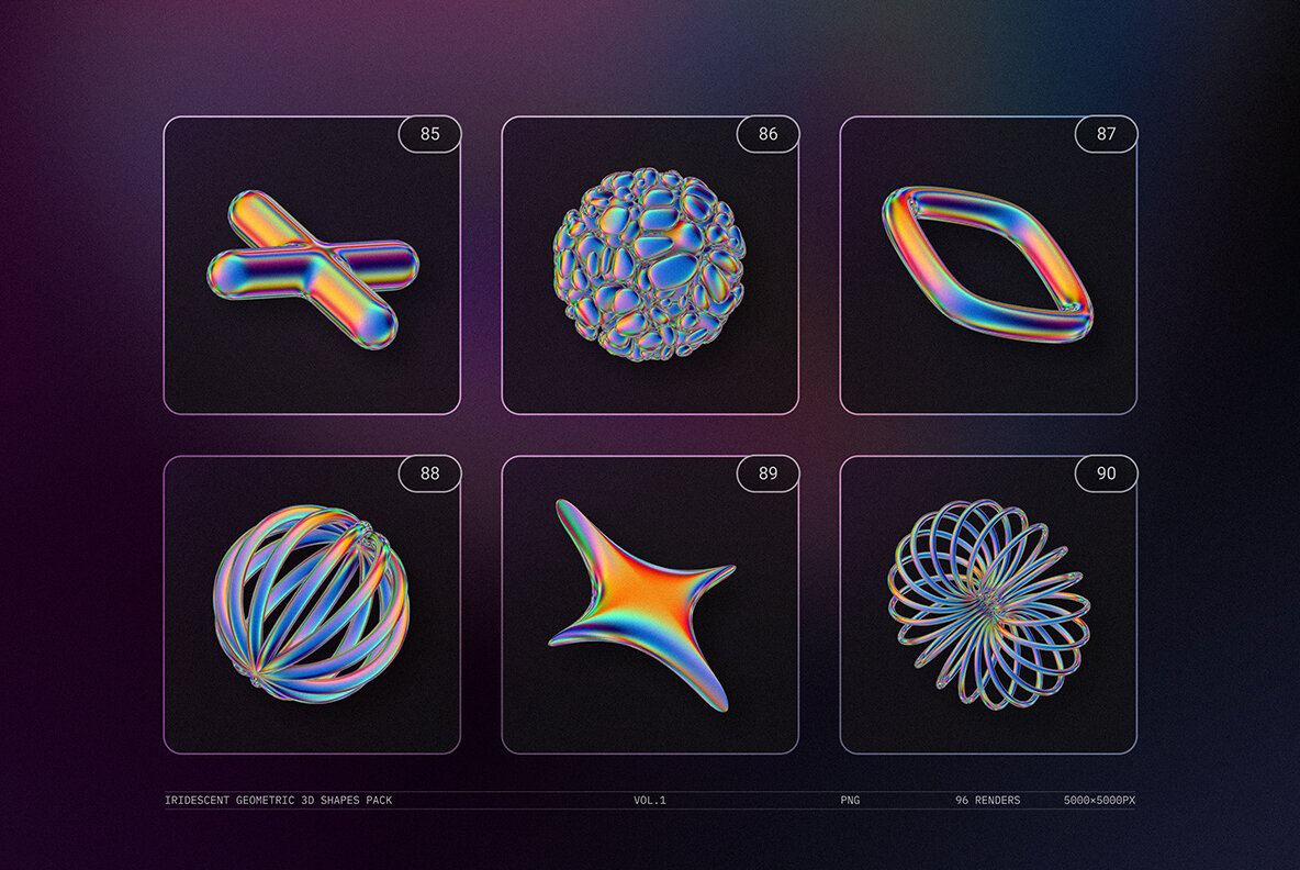 Iridescent Geometric 3D Shapes Pack Vol 1 20