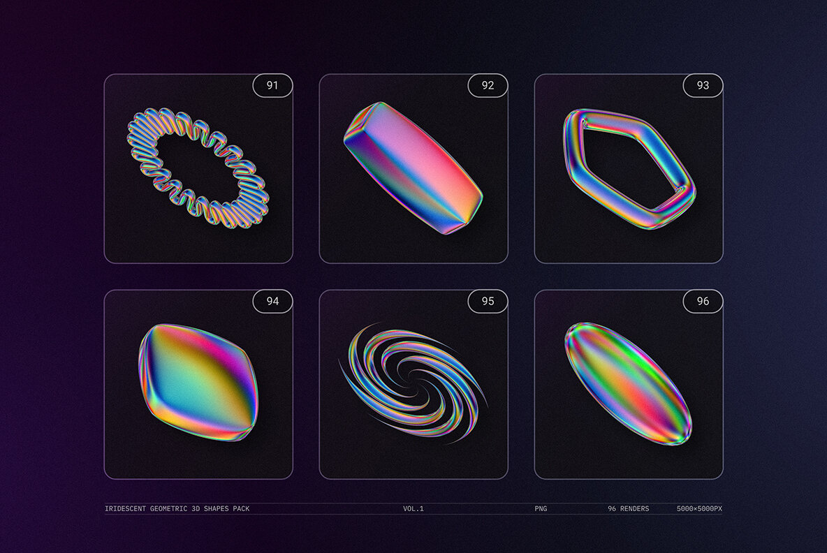 Iridescent Geometric 3D Shapes Pack Vol 1 21