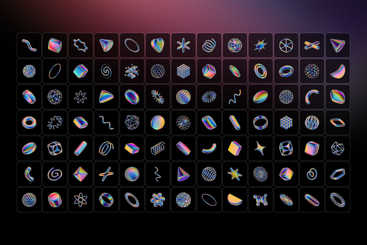 Iridescent Geometric 3D Shapes Pack Vol 1 23