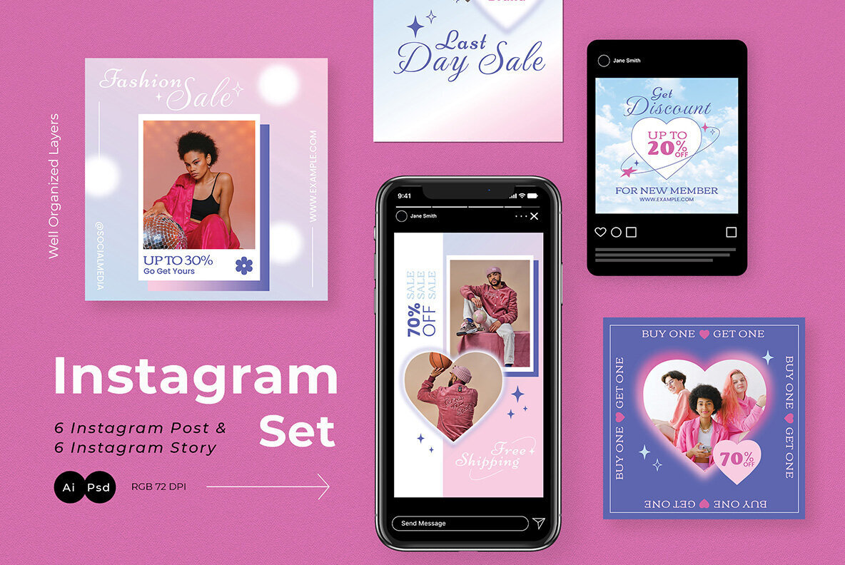 Purple Y2K Sale Instagram Pack 2