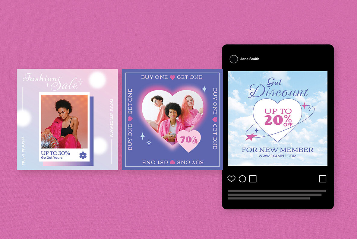 Purple Y2K Sale Instagram Pack 4