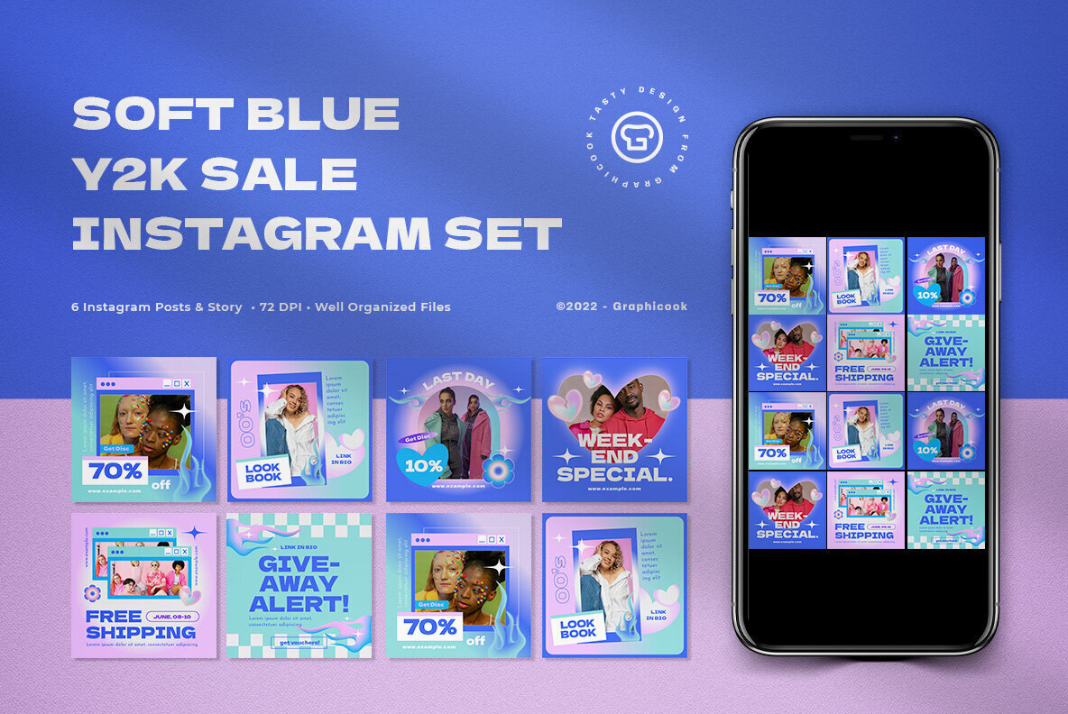 Soft Blue Y2K Sale Instagram Pack 1