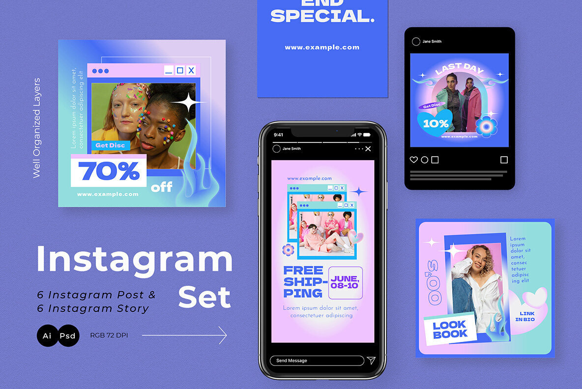 Soft Blue Y2K Sale Instagram Pack 2