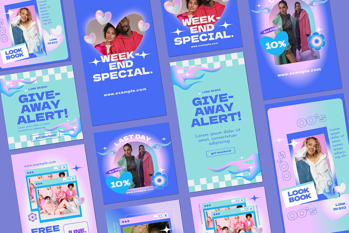 Soft Blue Y2K Sale Instagram Pack 3