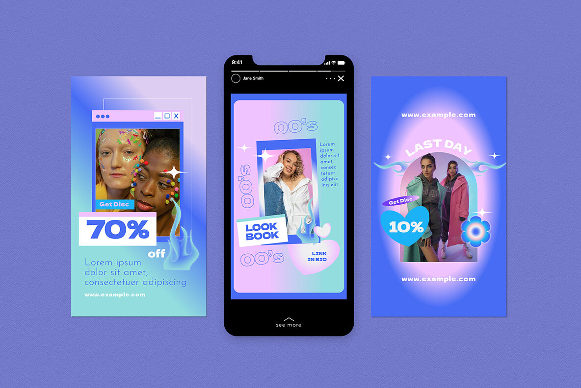 Soft Blue Y2K Sale Instagram Pack 6