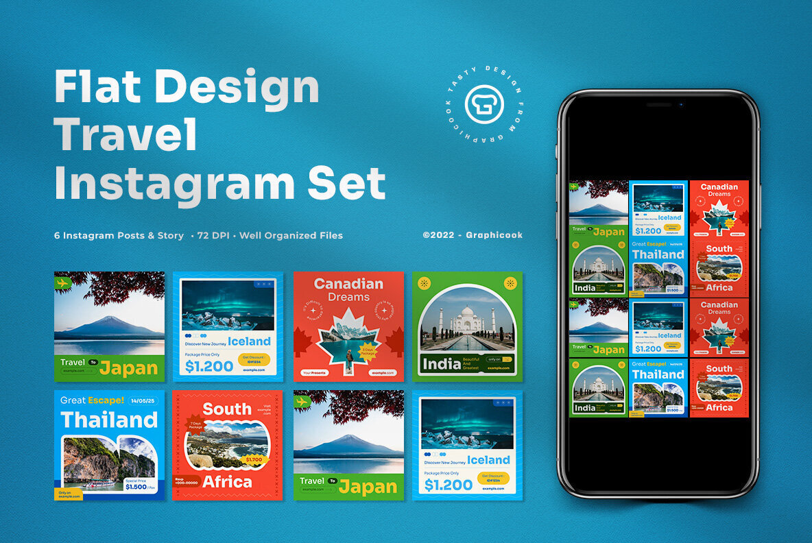 Blue Flat Design Travel Instagram Pack 1