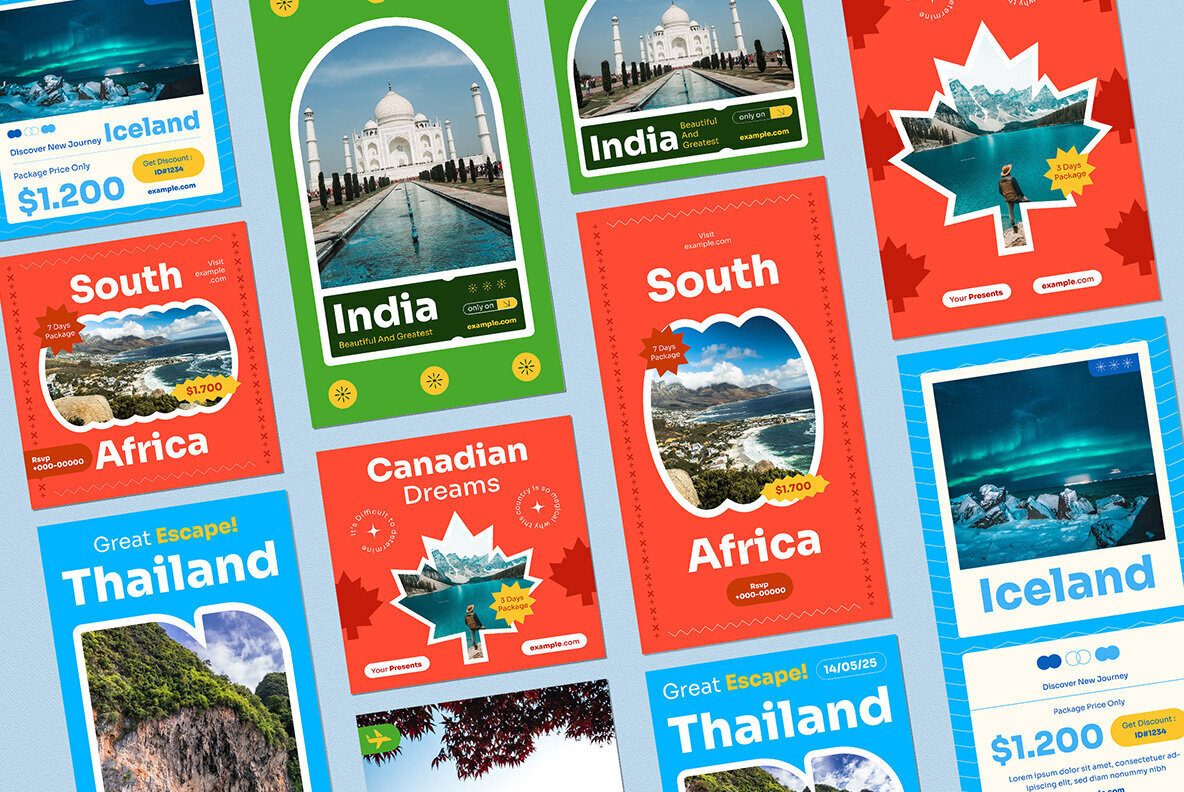 Blue Flat Design Travel Instagram Pack 3