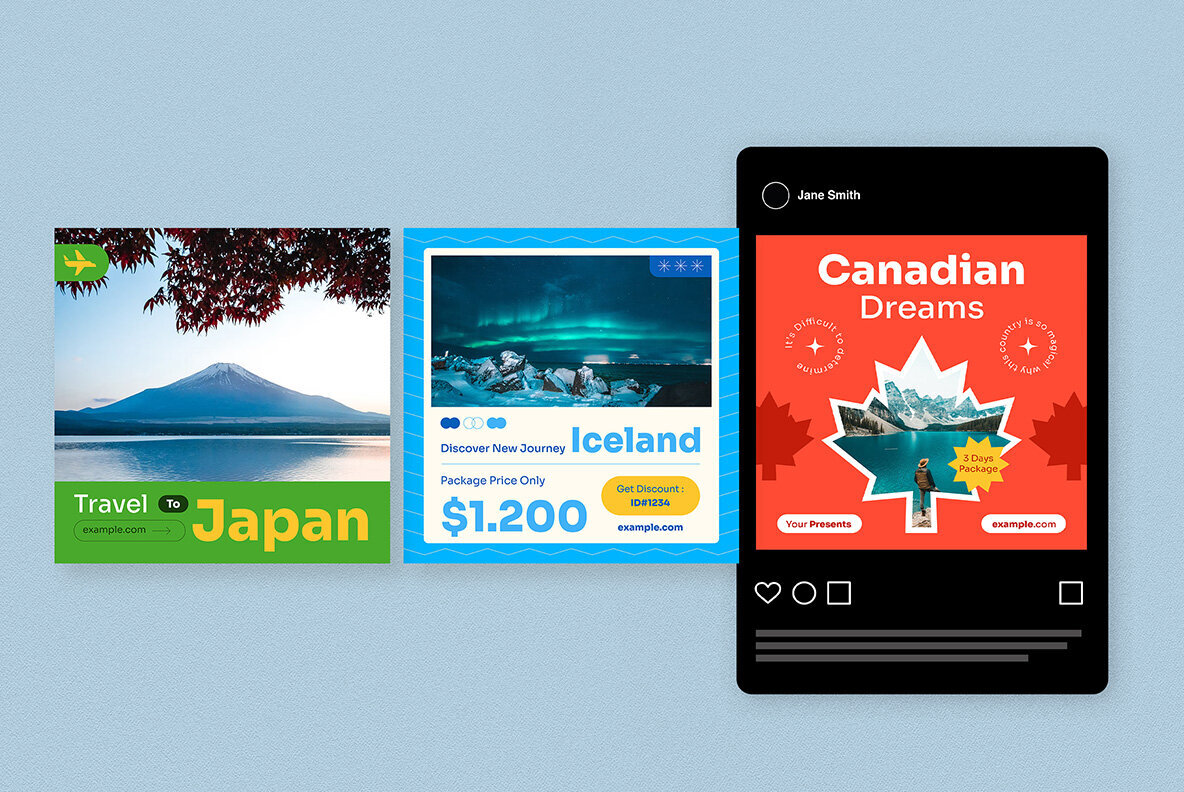Blue Flat Design Travel Instagram Pack 4