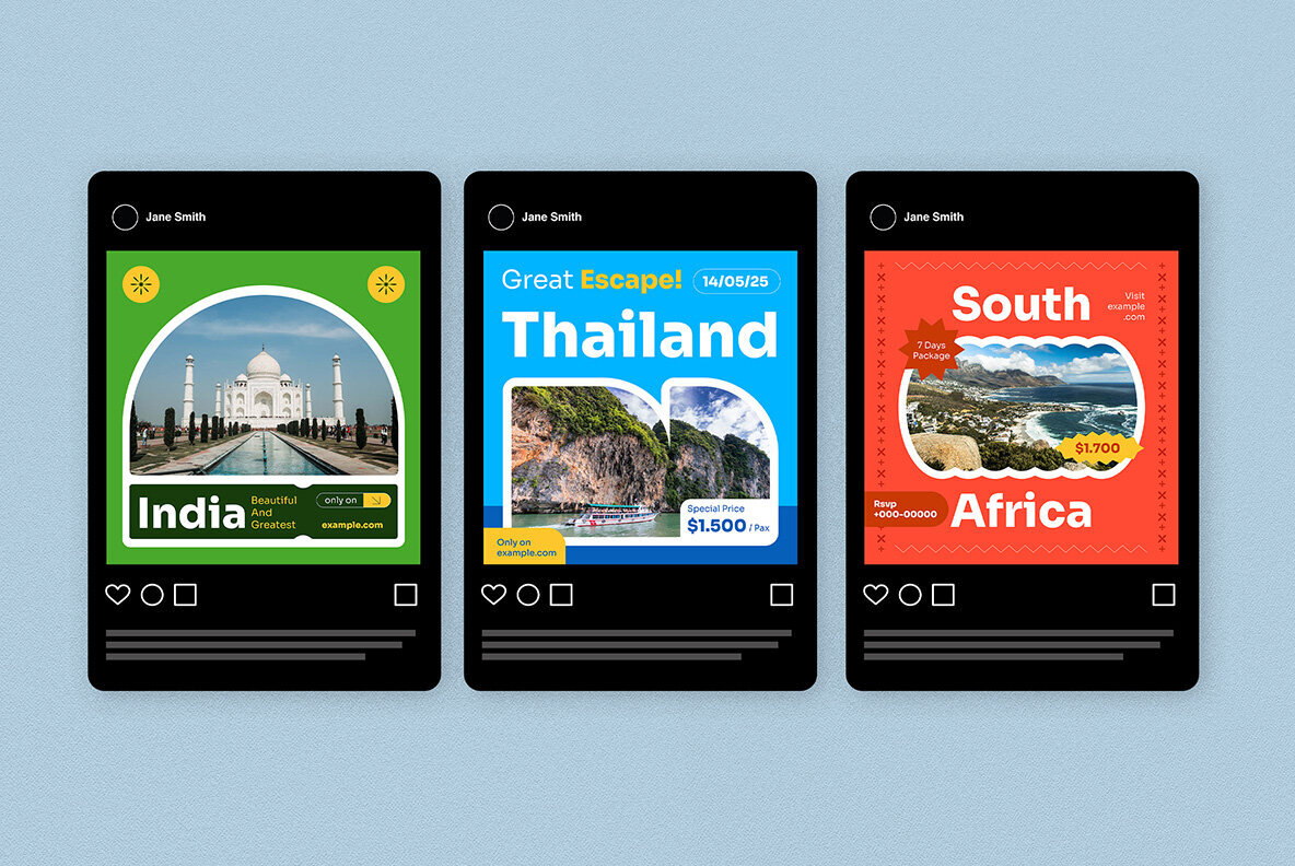 Blue Flat Design Travel Instagram Pack 5