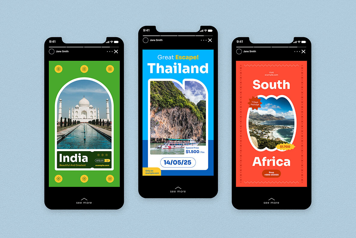 Blue Flat Design Travel Instagram Pack 7