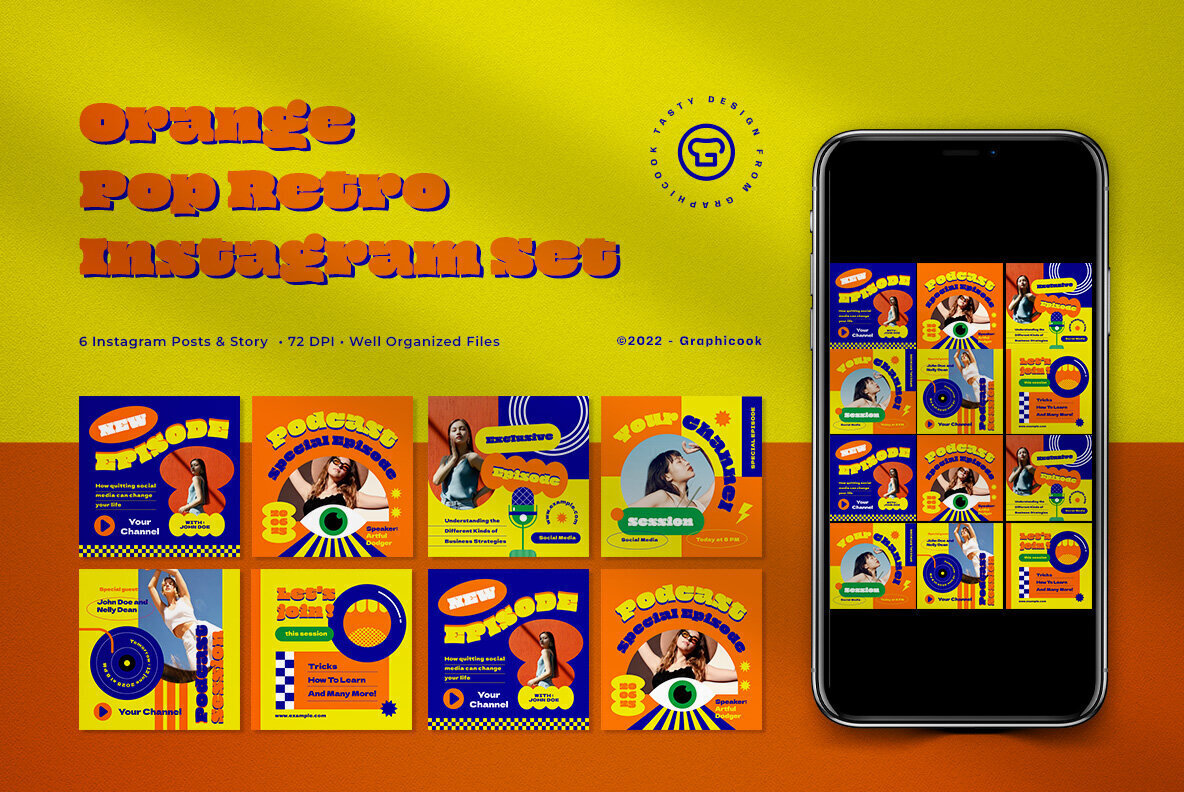 Orange Pop Retro Podcast Instagram Pack 1