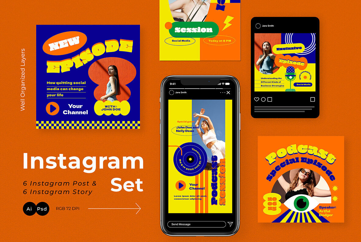 Orange Pop Retro Podcast Instagram Pack 2