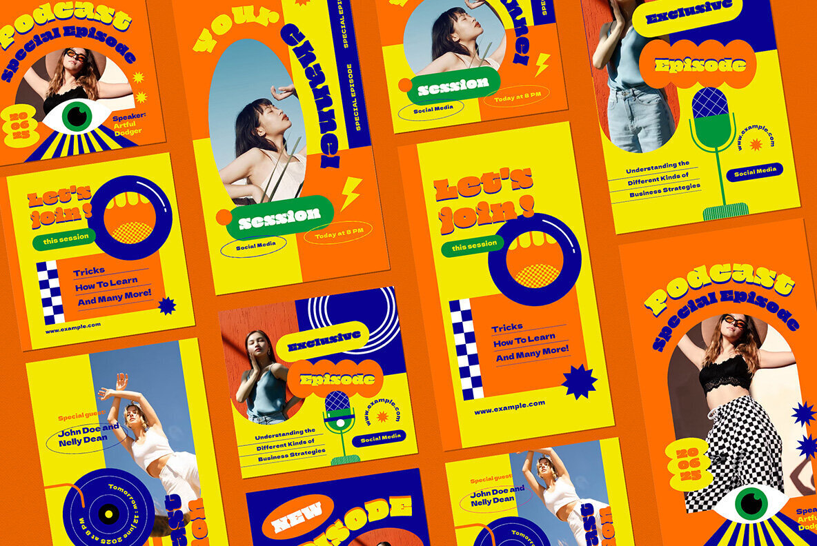 Orange Pop Retro Podcast Instagram Pack 3