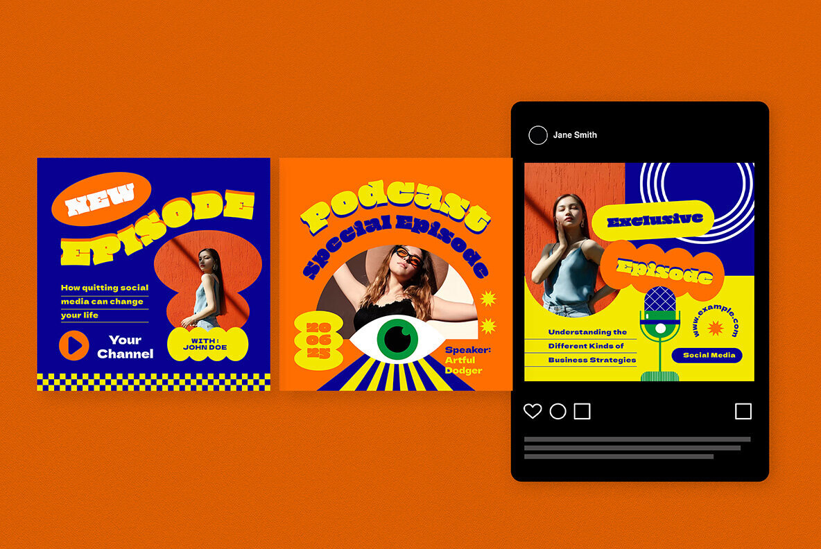 Orange Pop Retro Podcast Instagram Pack 4