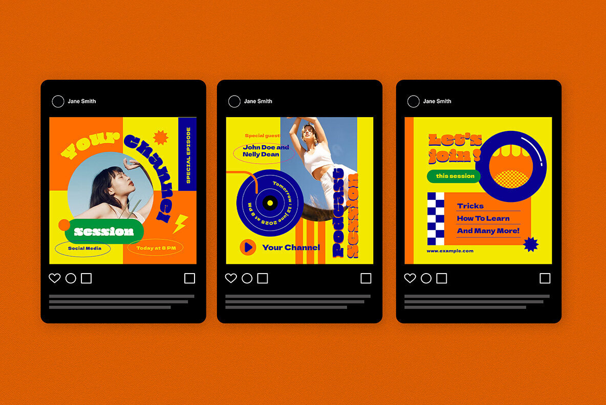 Orange Pop Retro Podcast Instagram Pack 5