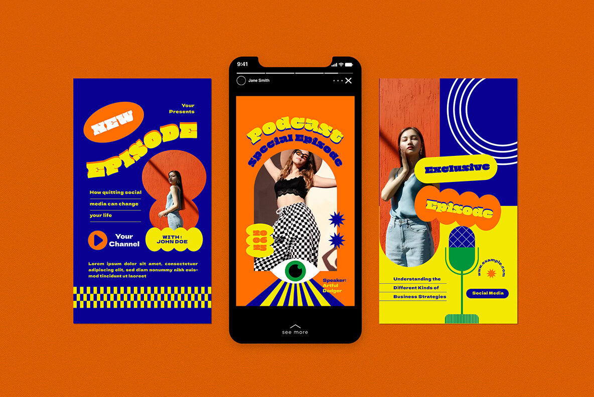 Orange Pop Retro Podcast Instagram Pack 6