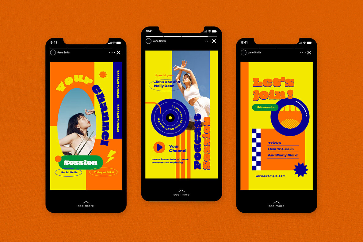 Orange Pop Retro Podcast Instagram Pack 7