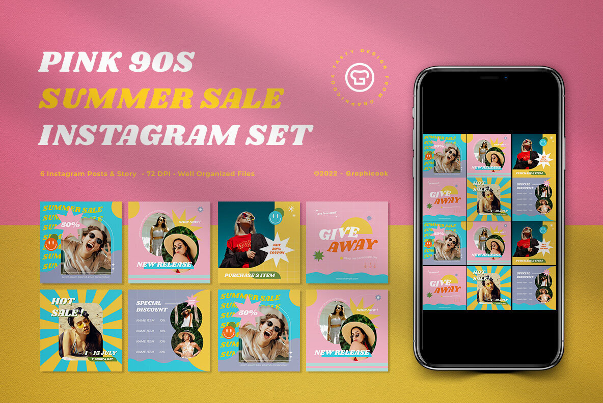Pink 90s Summer Sale Instagram Pack 1