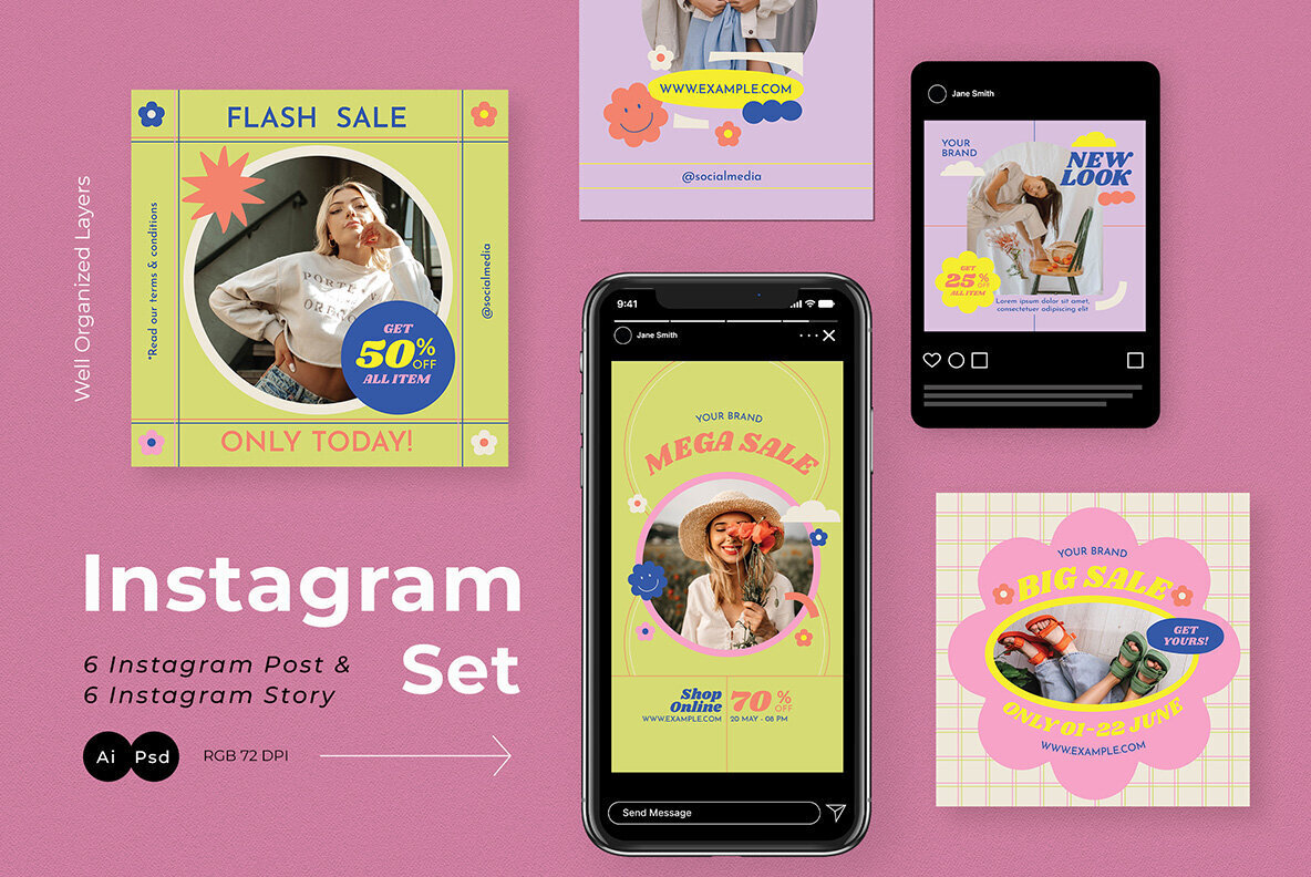 Pink Indie Kid Summer Sale Instagram Pack 2