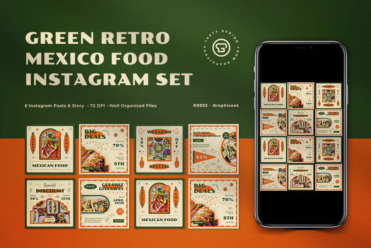 Green Retro Mexico Food Instagram Pack 1