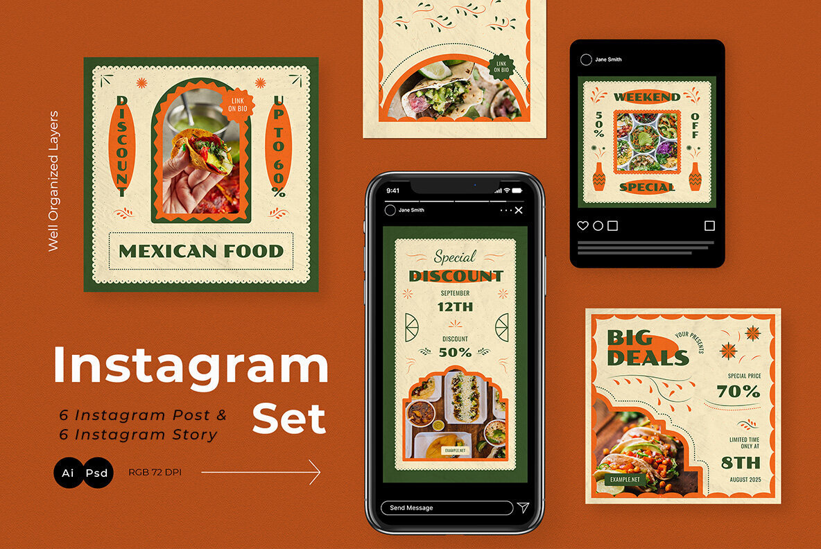 Green Retro Mexico Food Instagram Pack 2