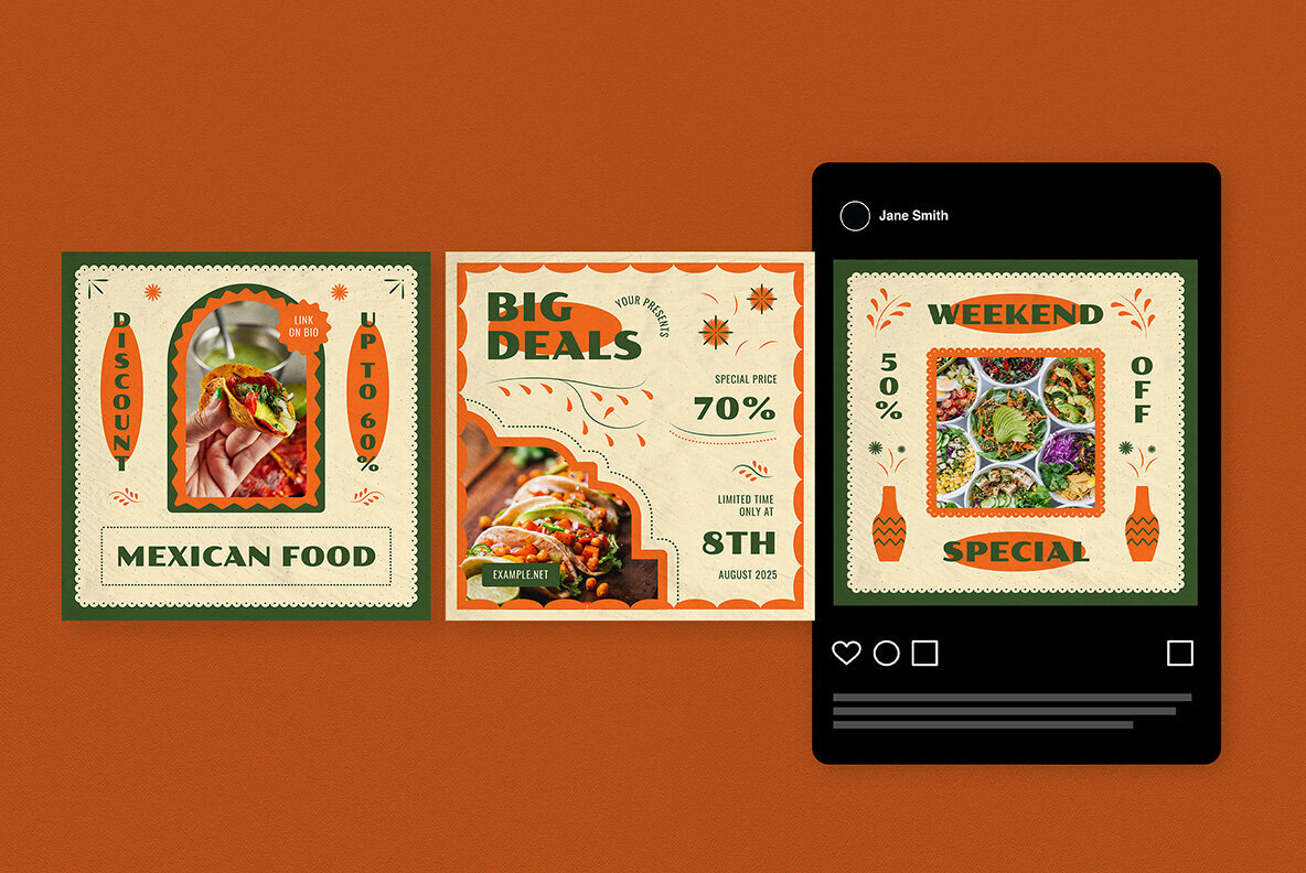 Green Retro Mexico Food Instagram Pack 4