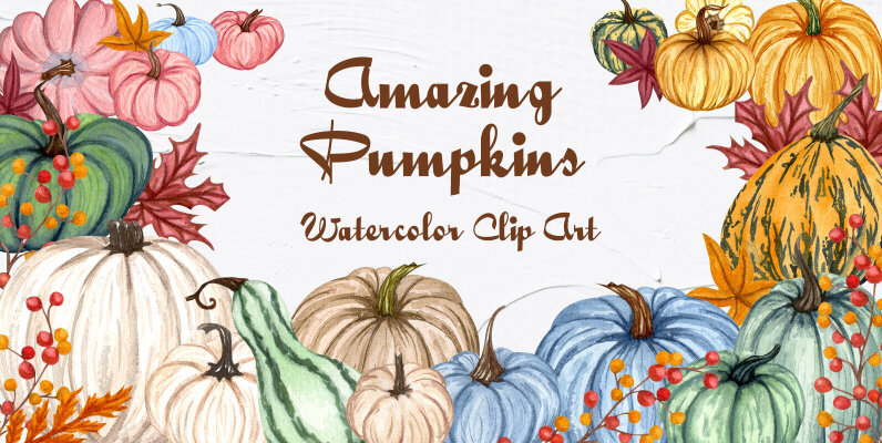 Amazing Pumpkins Watercolor Clipart