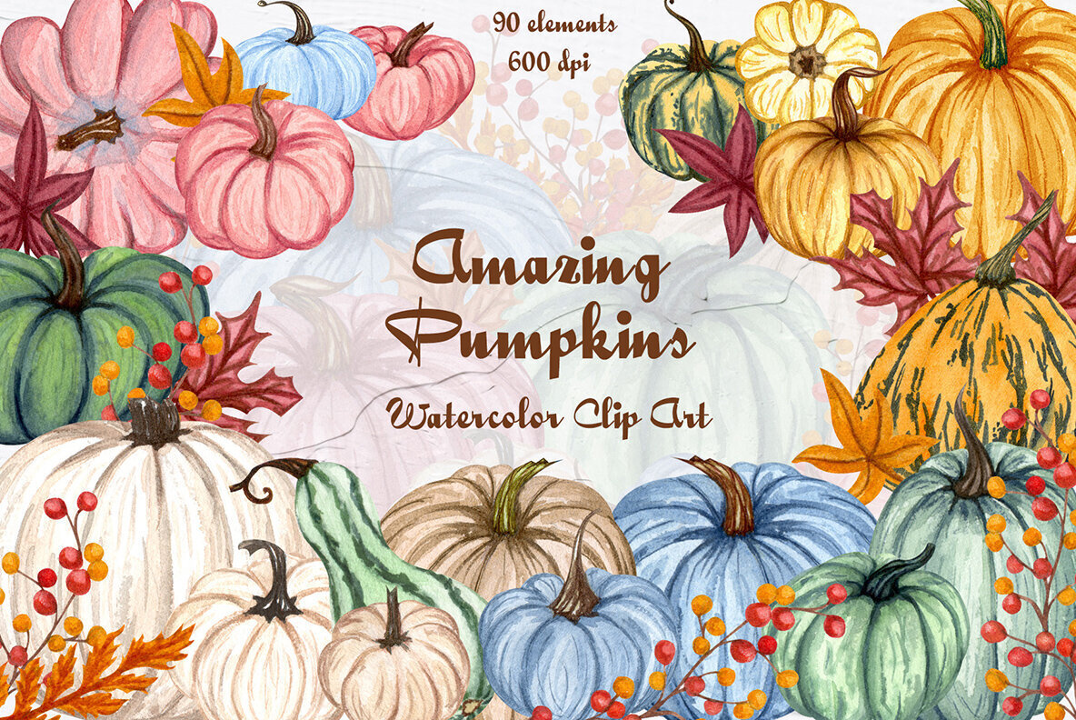 Amazing Pumpkins Watercolor Clipart 1
