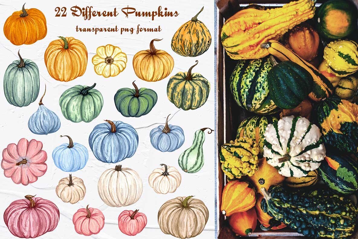 Amazing Pumpkins Watercolor Clipart 2