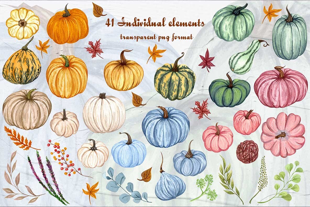 Amazing Pumpkins Watercolor Clipart 4
