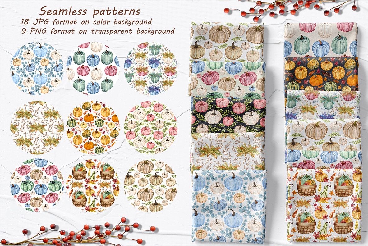 Amazing Pumpkins Watercolor Clipart 11